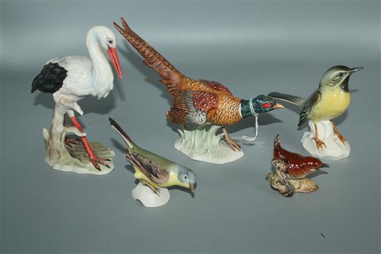 Goebel models of a crane and pheasant and three other bird models